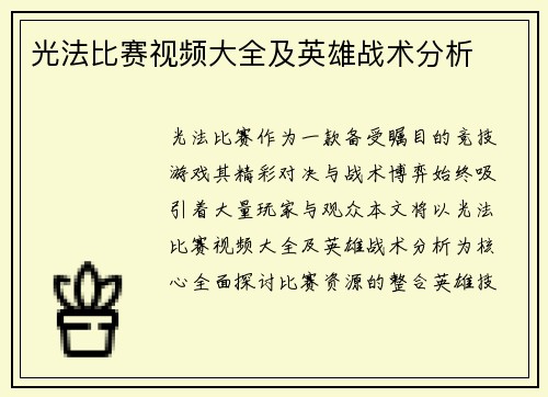 光法比赛视频大全及英雄战术分析