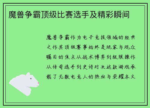 魔兽争霸顶级比赛选手及精彩瞬间